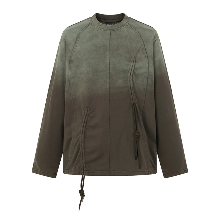 Vintage Long Sleeves T shirts Harakuju Streetwear Casual Top Tees For Male Irregular Patchwork