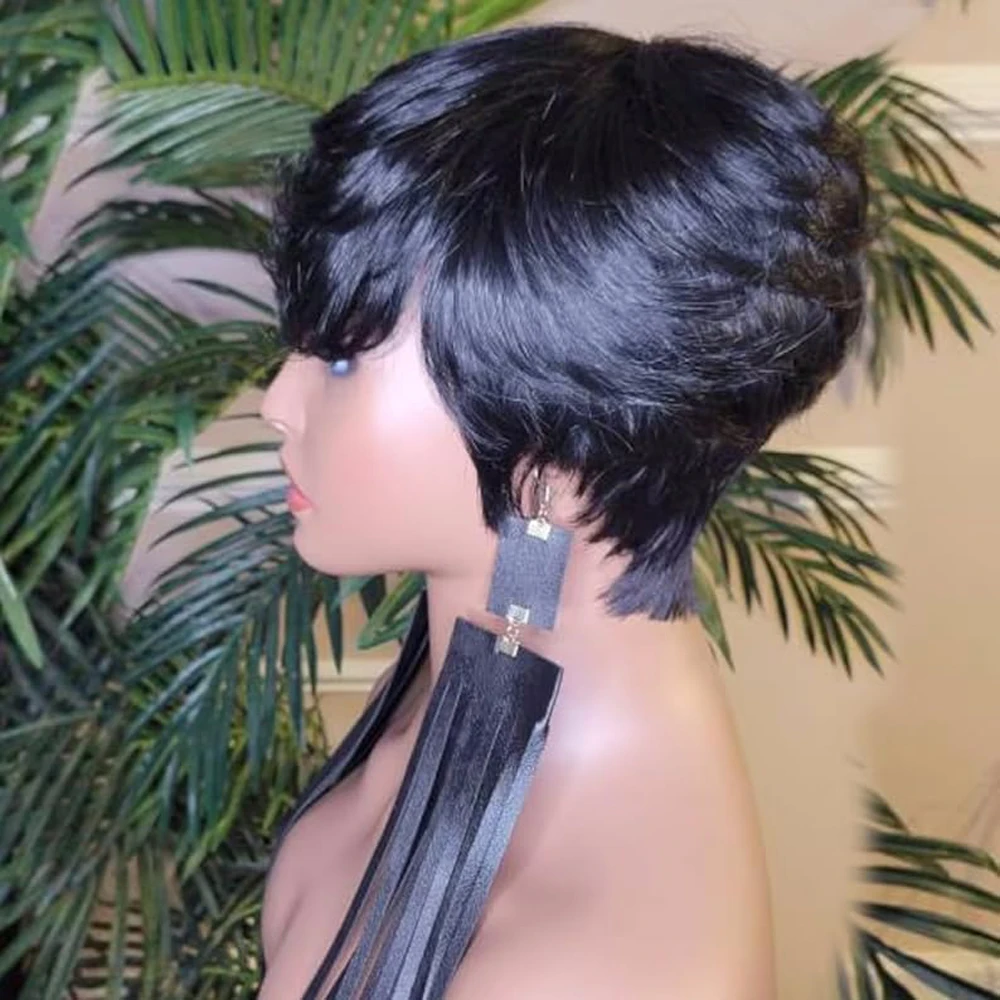 wig Short Hair Wigs, Pixie Cuts Wigs, Short Straight Black Ladies Wigs Synthetic Short Wigs For Black Women African American Wom