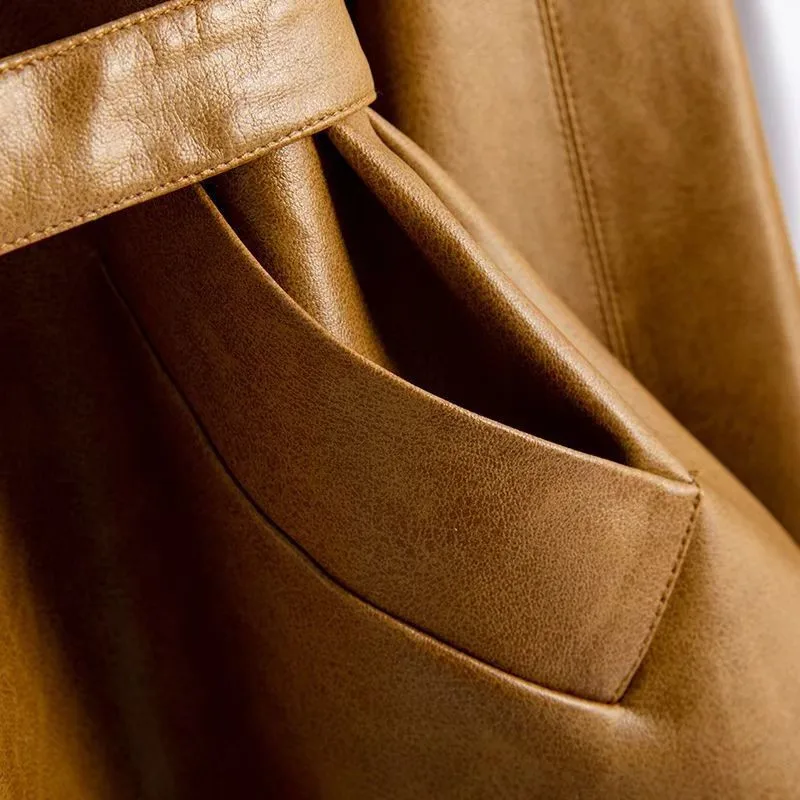 2026 primavera outono casaco de couro do plutônio feminino elegante moda o-pescoço casaco feminino roupas da motocicleta com cinto fino outerwear b1476