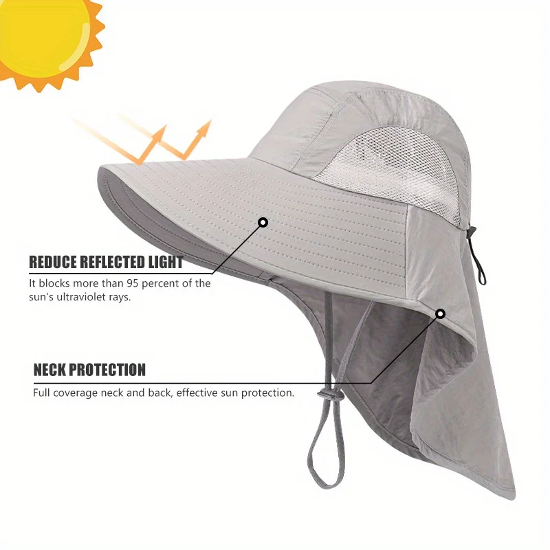 Men Women Summer Beach Sun Hat Breathable Adjustable Solid Color Hat for Outdoor Fishing Hiking Camping Summer Vacation