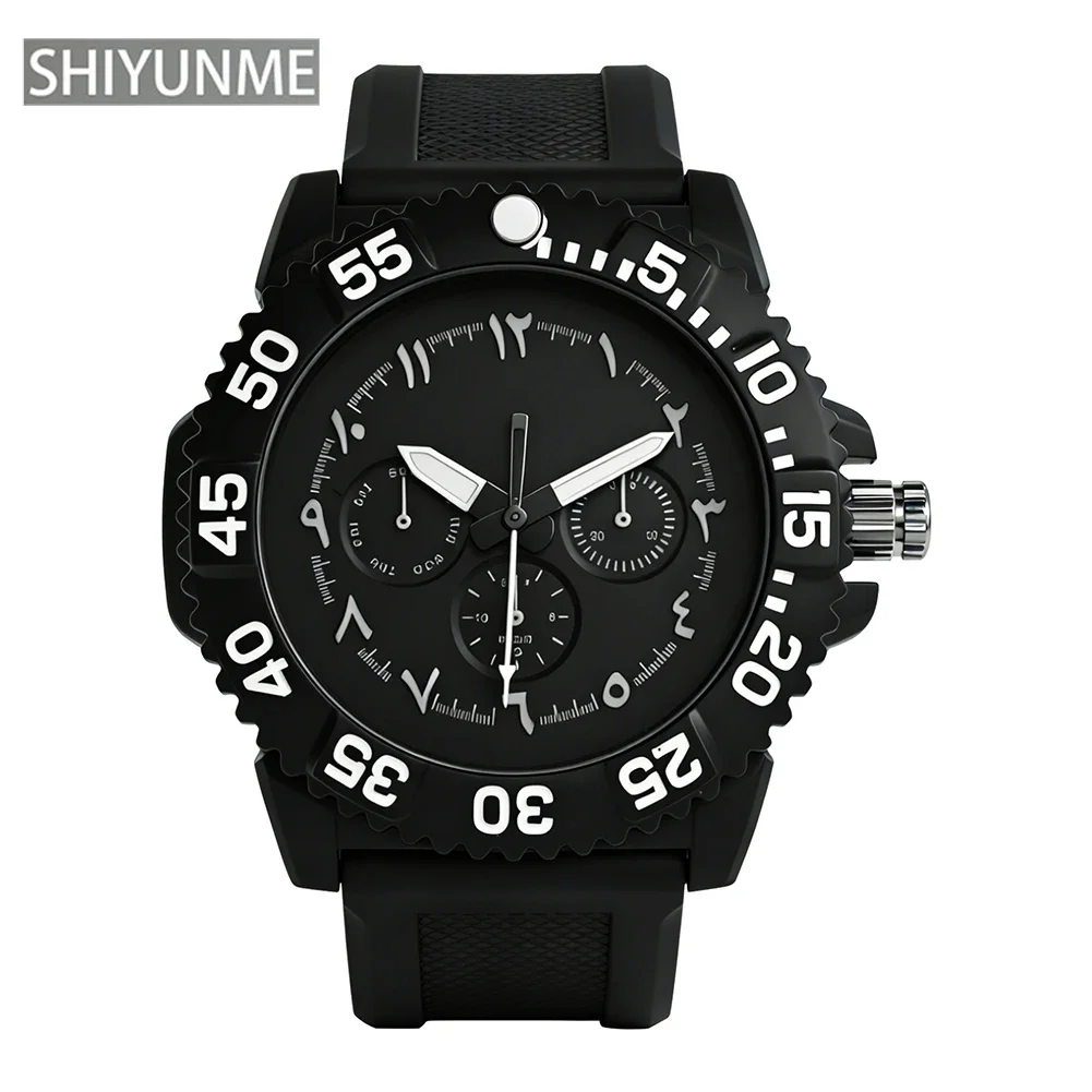 SHIYUNME Fashion Trend Men Quartz Watch Decorative Chrono Dial Rotating Bezel Luminous Waterproof Sport Men Watch Reloj Hombre