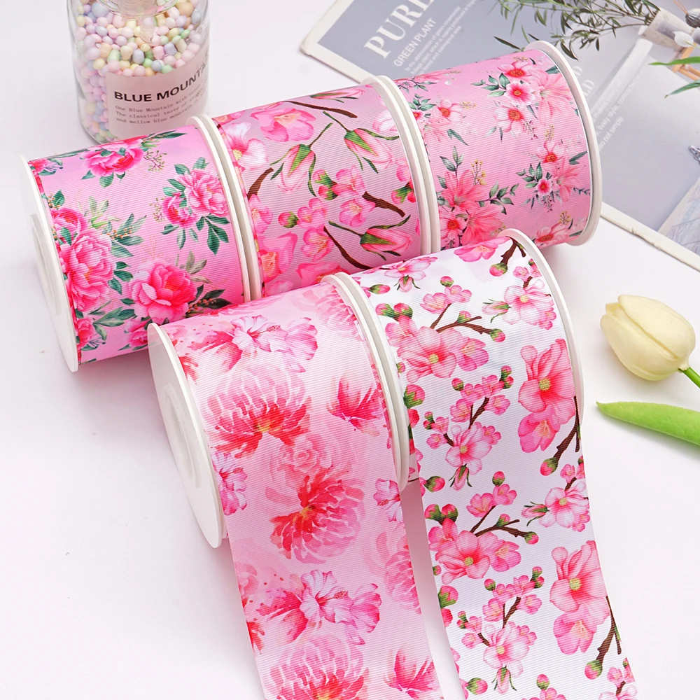 5 Yards Flower Printed Grosgrain Satin Ribbons For Bows DIY Craft Decoration Packaging Supplies. 77534