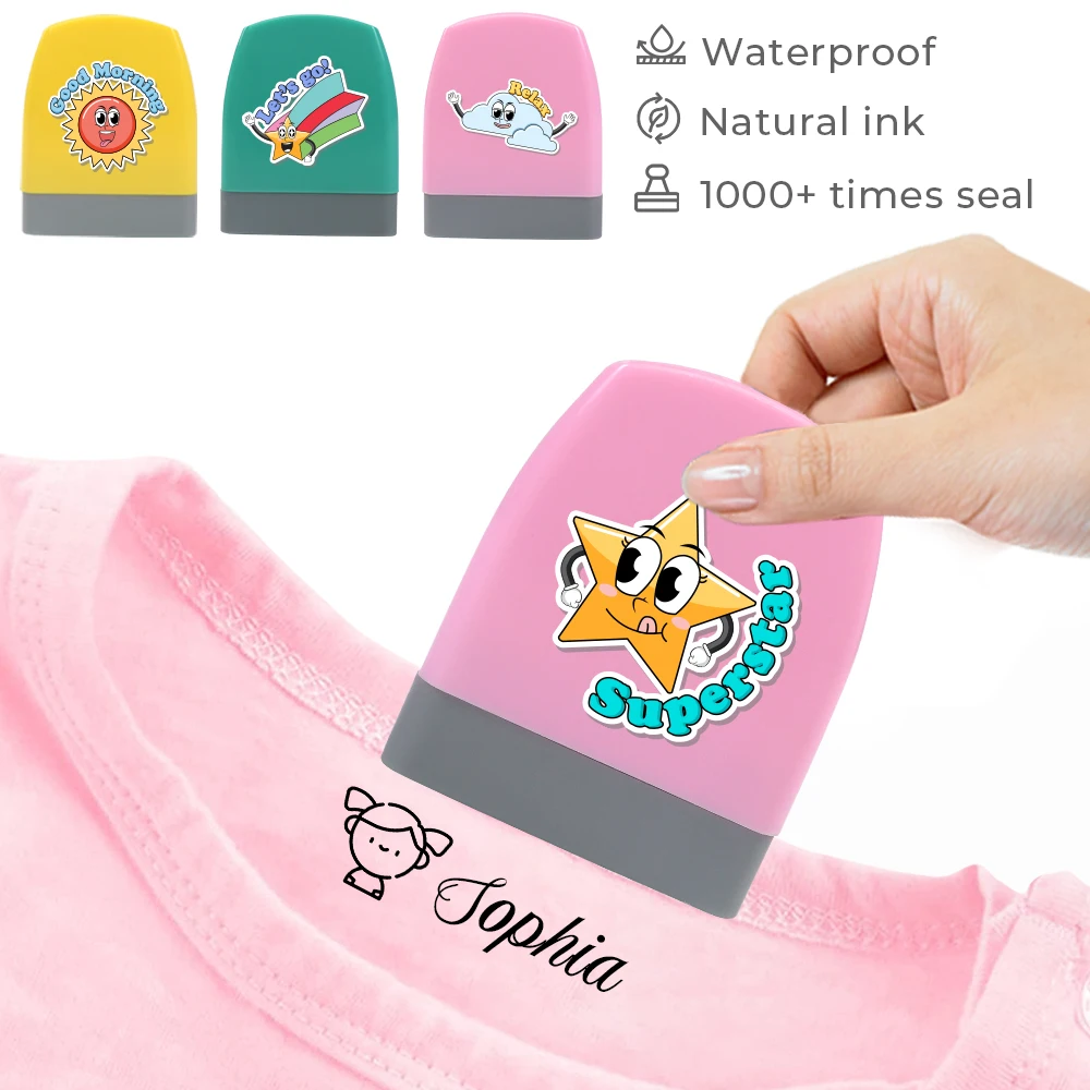 1 Stück personalisierbarer individueller Namensstempel, Himmelmuster mit Namen, Schule, Kindertagesstätte, Essentials für Stoff-Kunststoff-Etikettenflaschen