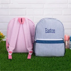 Gestreifte Seer sucker Rucksack Kinder niedlich monogramm iert Kleinkind Schult aschen Kinder Vorschule Bücher tasche große Kapazität Baby Wickelt asche