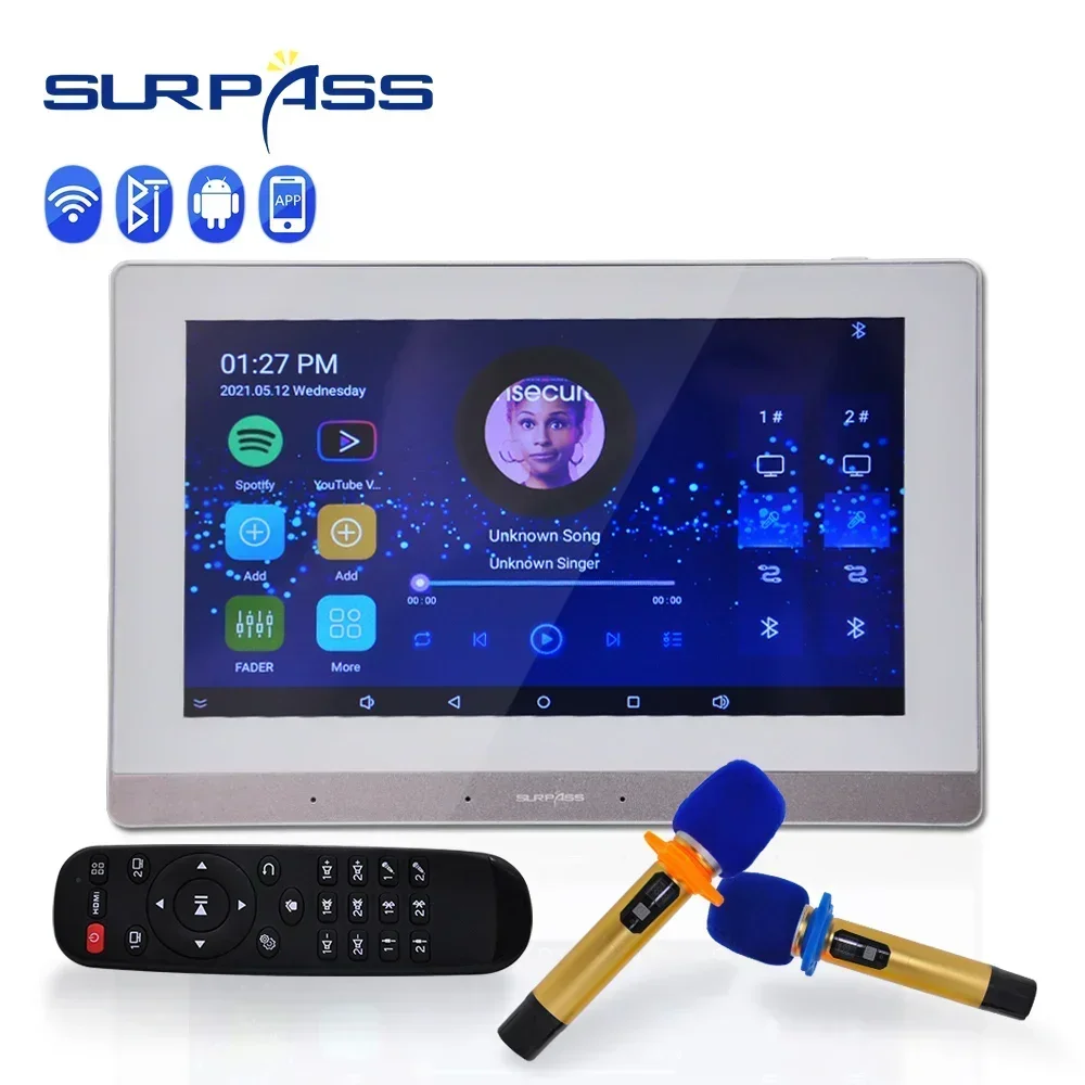 

7inch Wall amplifier audio Smart Home Audio stereo amplifier Bluetooth Android Touch Screen Wireless Handheld Mic Kit forKaraoke