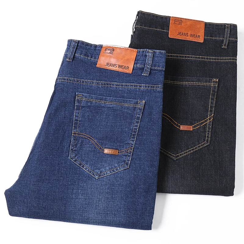 Celana Jeans pria ukuran besar 50, celana Denim kain Jeans ukuran besar untuk 45-150kg celana Jeans Hombre kaki lebar Pantalon Homme