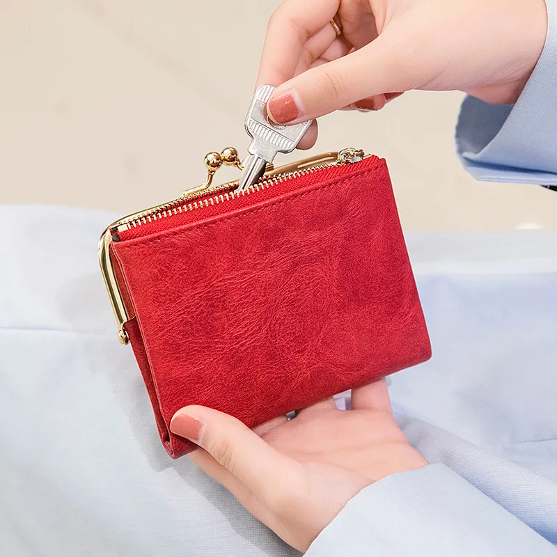 Short Wallet Women's 2025 New Clip Coin Purse Vintage Multifunctional Folding Wallet Card Bag for Women