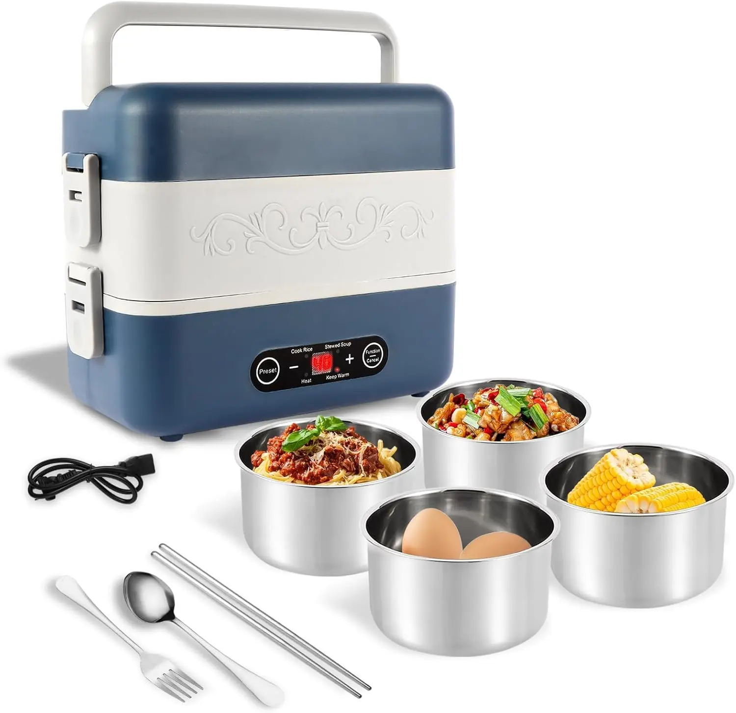 

Electric Heated Lunch Box 2.4L, Portable Fast Heating Food Warmer for Adults, 110V, 4-Piece Set, Ideal for Work & Travel