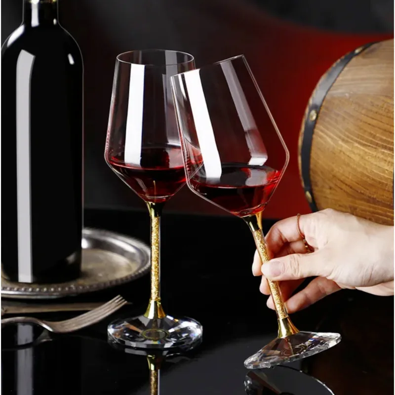 

2pcs Wine Glasses Gold Crystal Red Glass Lid, Simple Wine Glass, Personalized Creative Home, Luxurious High-end Cup