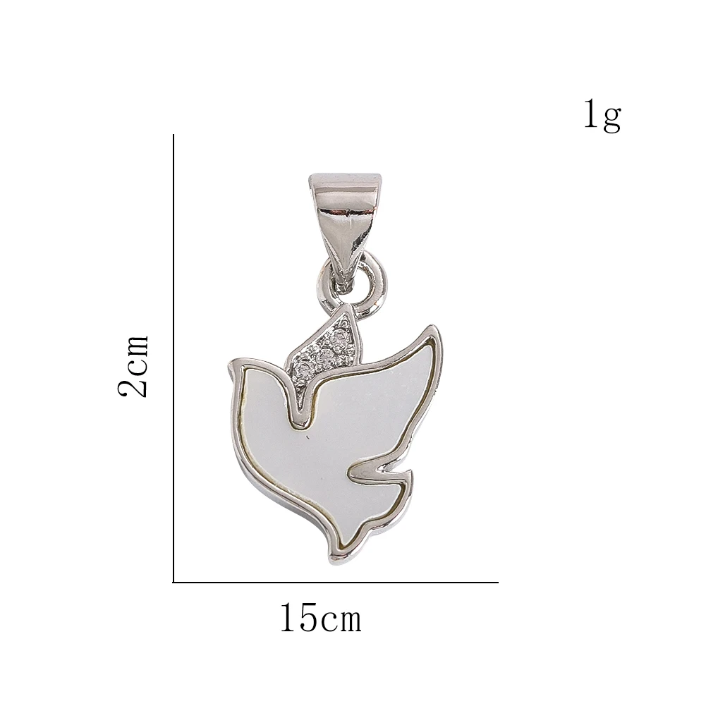 1pc Natural Mother-of-pearl Peace Dove Pendant Inlaid Zircon Silver Color Charms for DIY Women Earrings Necklace Jewelry Making