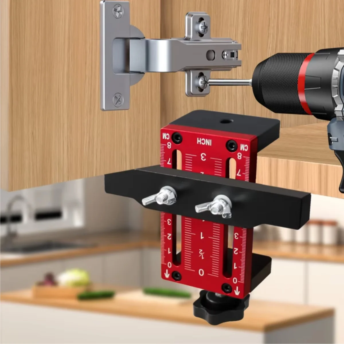 Cabinet Door Mounting Jig W/ Support Arm&Clamp,Aluminum Cabinet Door Positionner for Installing Cabinets W/ Face Frame/Frameless