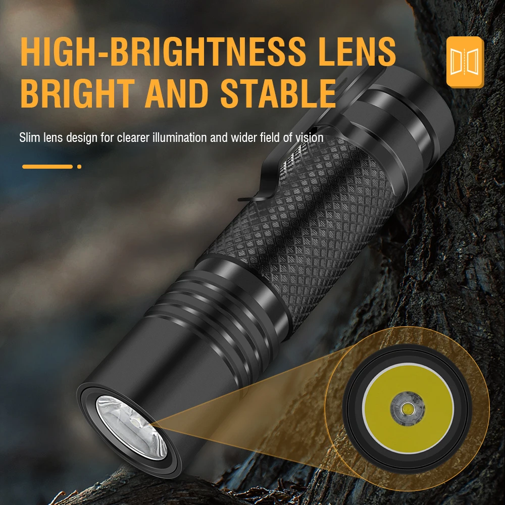 BORUiT V8 EDC Flashlight 800LM Type-C Rechargeable Tactical Flashlight with Clip Handheld Pocket Lantern for Camping Emergency