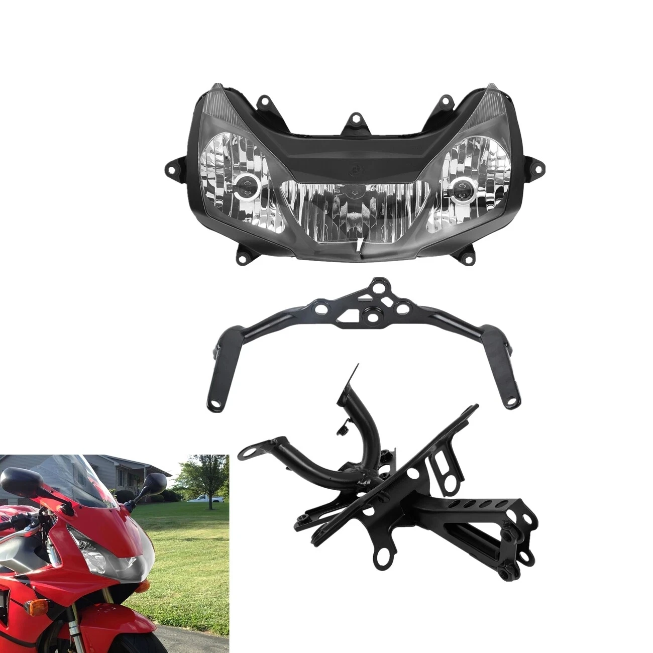 

Лампа фары в сборе и верхние кронштейны подходят для Honda CBR954RR CBR 954RR 2002-2003