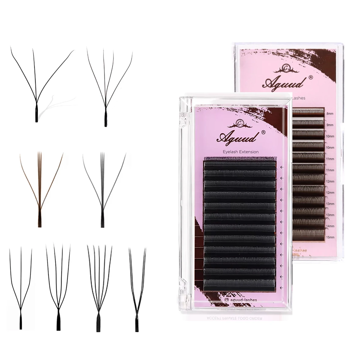 AGUUD New Narrow U Shape Lashes Extensions YY 3D/4D/5D W Shaped Automatic Flowering Mink False Clover Eyelash Collection