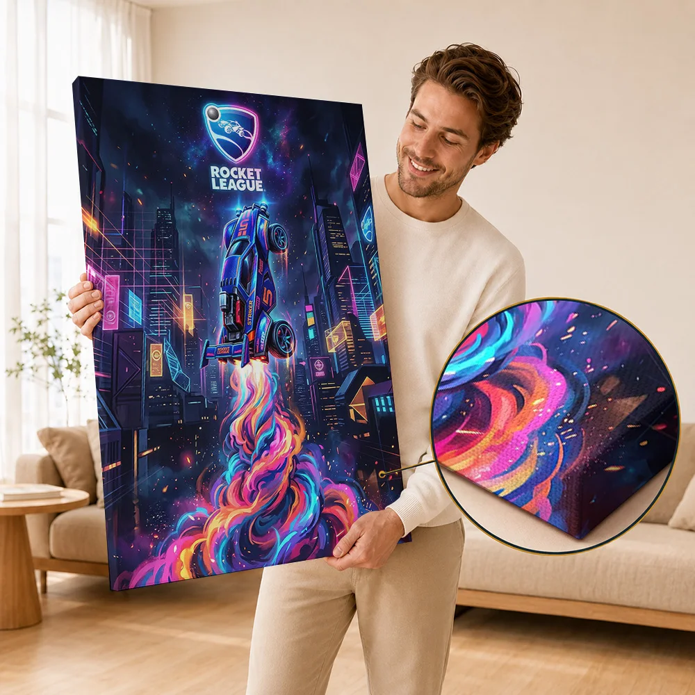 Rocket League Canvas Painting Poster Personalized Photo Dynamic Sports Competition Style Canvas Wall Art For Bedroom Player Gift