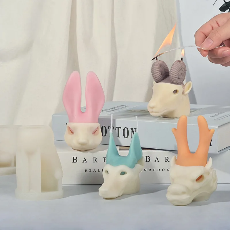 Zackoo Dog Dragon Rabbit Sheep Candle Silicone Mold for Candle Making Supplies Gypsum Soap Diy Chocolate Ice Cream Cake Molds