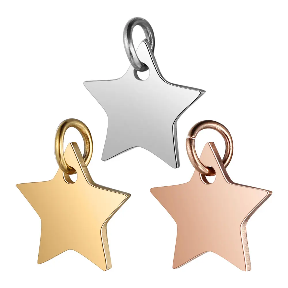 50pcs/Lot 316L Stainless Steel High Polish Heart Star Love Charms Pendants for Jewelry Making Bracelet DIY Accessories Gift