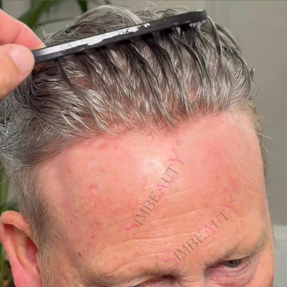 

Super Natural Hairline 0.03mm Ultra Thin Skin 80Density Undetectable Vloop 565# Men Toupee Black Grey Brown Human Hair Prosthesi
