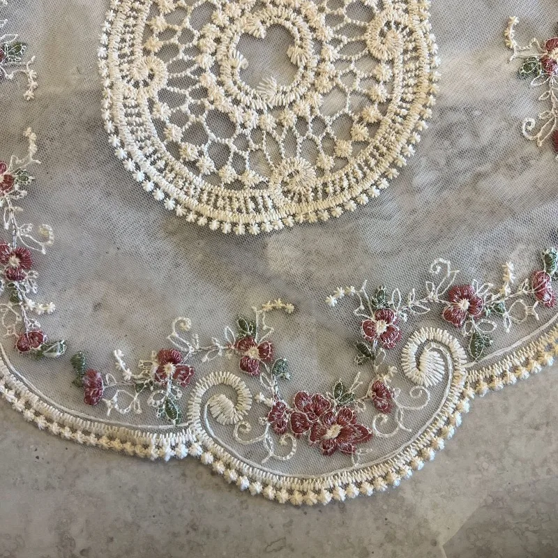 1pc European Vintage Lace Embroidered Table Placemats Polyester Woven Rectangular Decorative Mats Hand Wash Photo Prop Decor