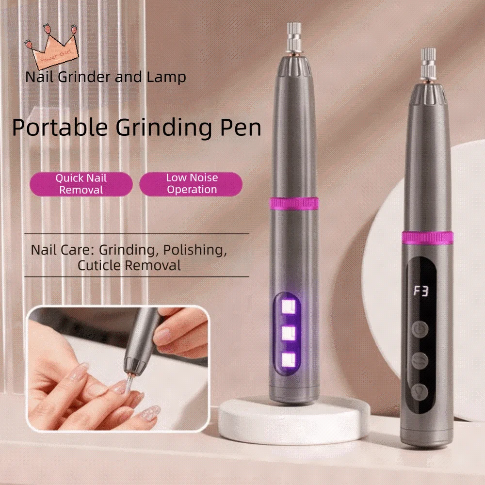 

Low Noise Electric Nail Drill Pen-Style with UV Light Cordless Nail File Multiple Grinding Heads 3 Modes Adjustable