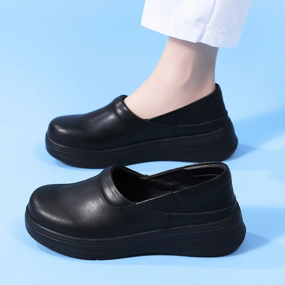 

Genuine Leather Nurse Work Shoes Soft Sole Non-slip Thick Platform Breathable Comfort Orthopedic Footwear Hospital Medical Staff