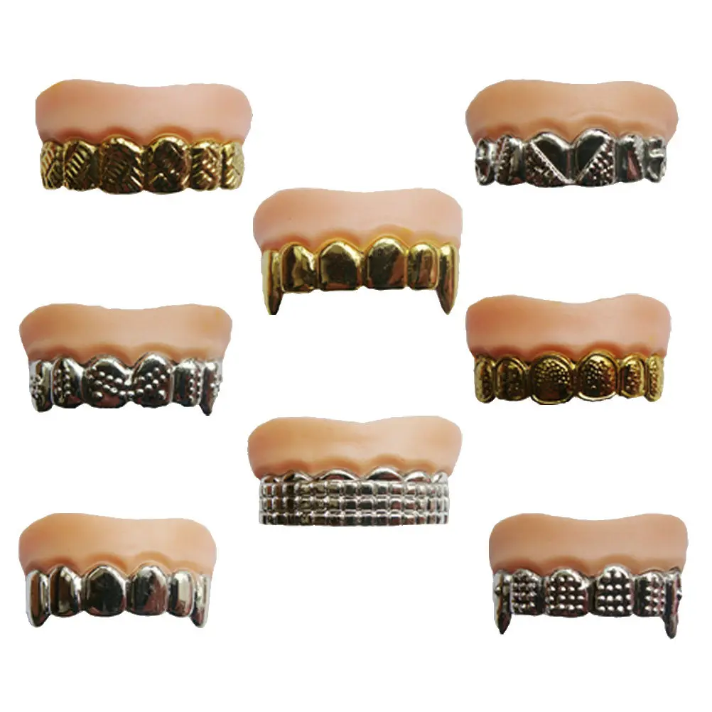 8Pcs Random Pattern Fake Teeth Funny Ugly Dentures for Halloween Party Decor Masquerade Gag Prop Halloween Fake Teeth