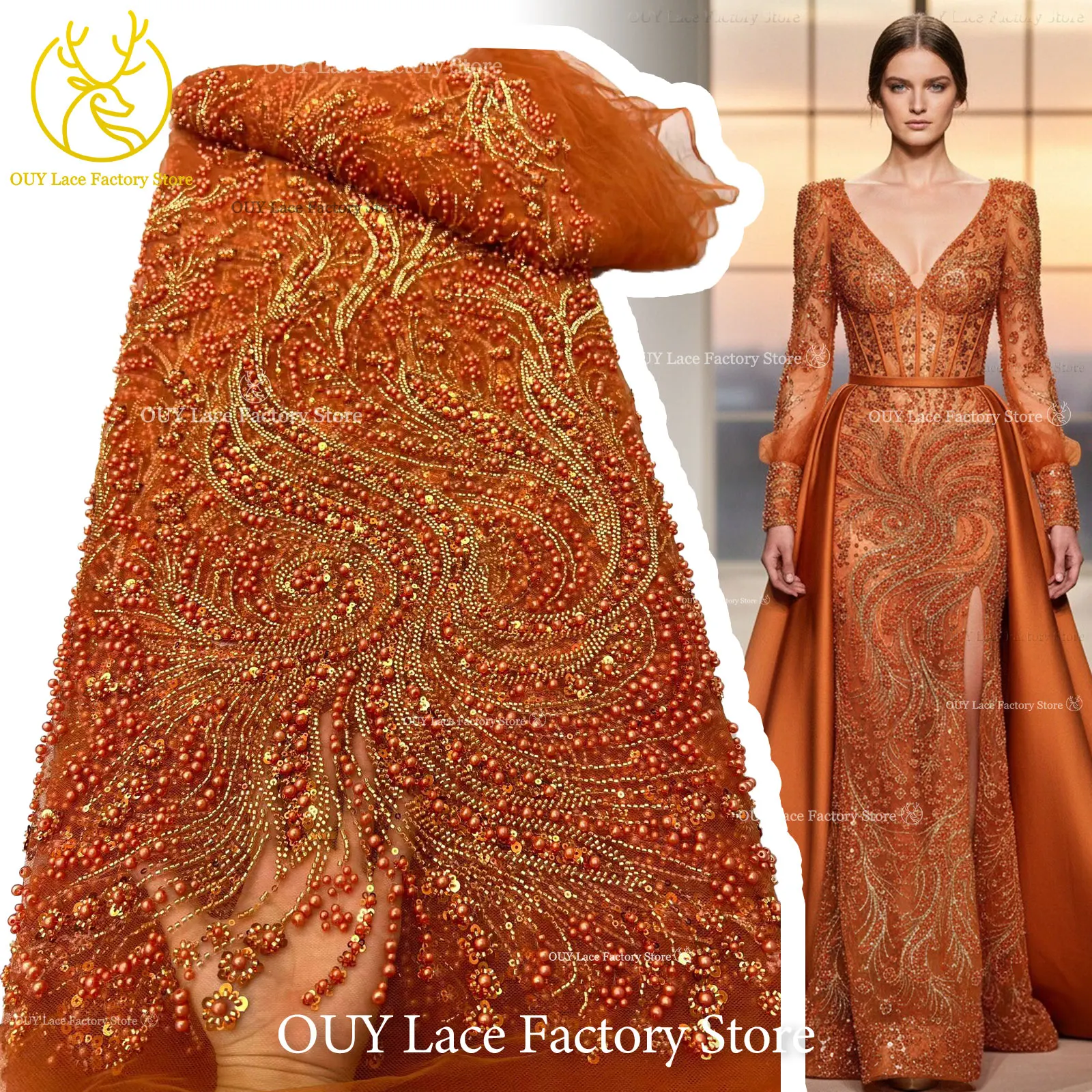 2026 New Style African Heavy Beaded Lace Fabric Exquisite French Sequins Tulle Mesh Lace Fabric For Wedding Dress Sewing 5 Yards