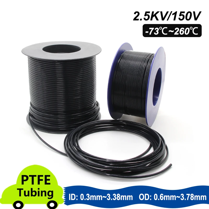 Black PTFE Tube 2.5KV 150V ID 0.3 ~ 3.38mm F46 Insulated Capillary Heat Protector Transmit Hose Rigid Corrosion Resistant Tubing