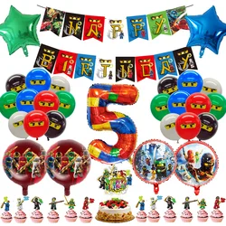 New Ninja Theme Birthday Party Decoration Latex Balloon Photograph Backdrop Banner Cake Topper Baby Shower