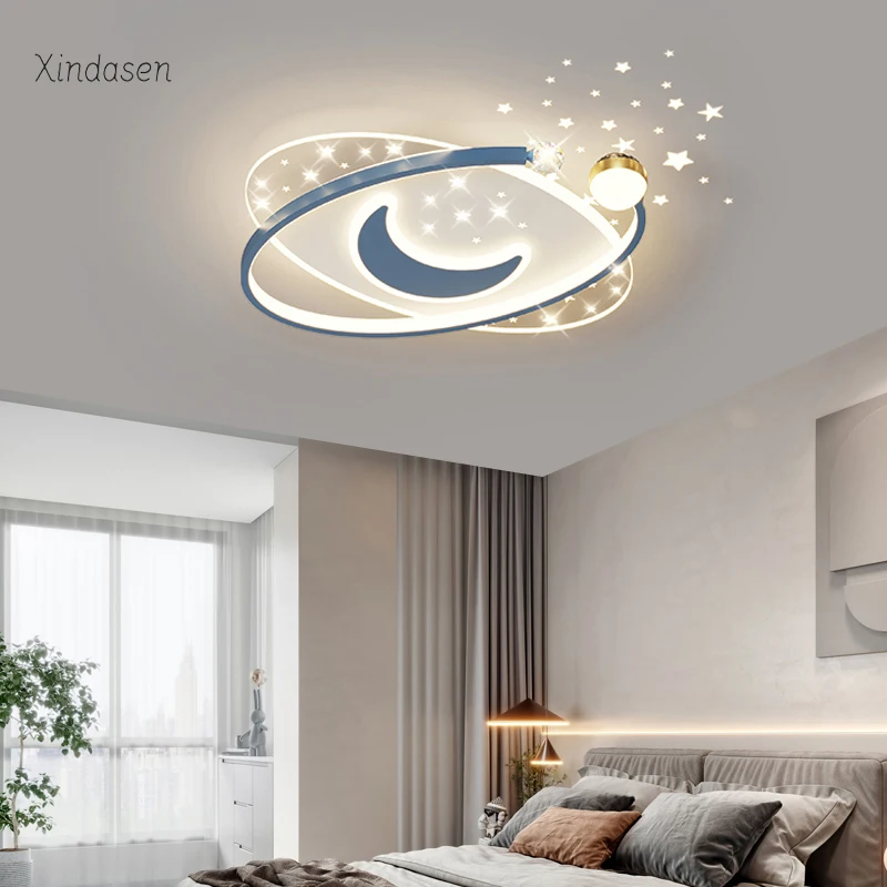 Imagem -02 - Modern Starry Led Ceiling Lights para Crianças Sala de Estar Jantar Estudo Quarto Lâmpada Lustre Estrela Lua