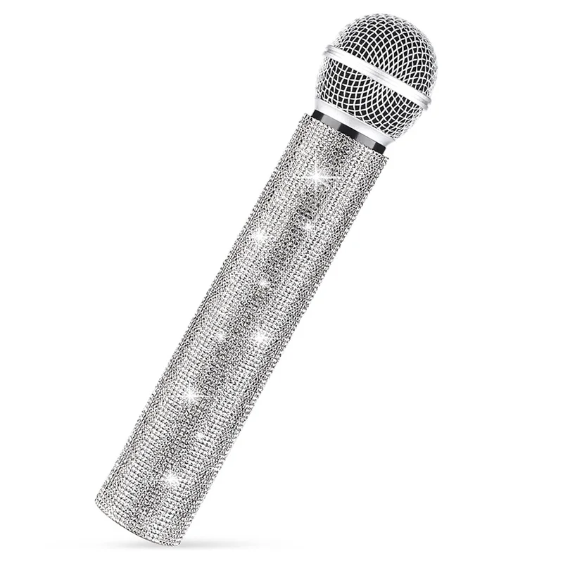 

【NEW】2X Mic Handle Cover,Sparkly Bling Rhinestones Mic Handle Sleeve For Party&TV Show,For Most Wireless Microphones, Silver