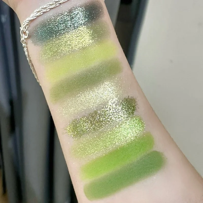 Paleta de sombra de ojos perlada verde aguacate, Guacamole, lentejuelas brillantes, ilumina el cuidado de los ojos, paleta de maquillaje cosmético femenino, nuevo