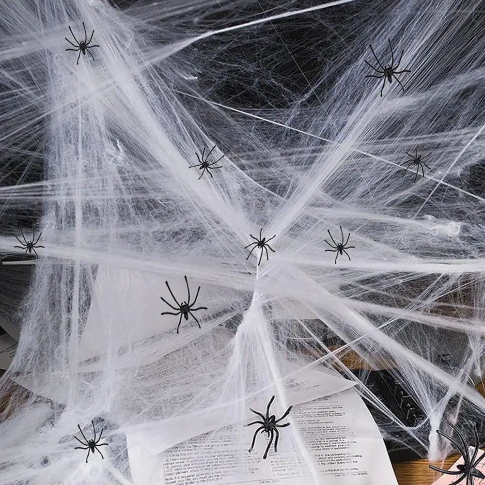 1000 Quadratfuß Spinnennetz Dekoration Halloween Spinnennetz Dekoration Set mit gefälschten Spinnen Super Stretch Spinnennetz für den Innenbereich