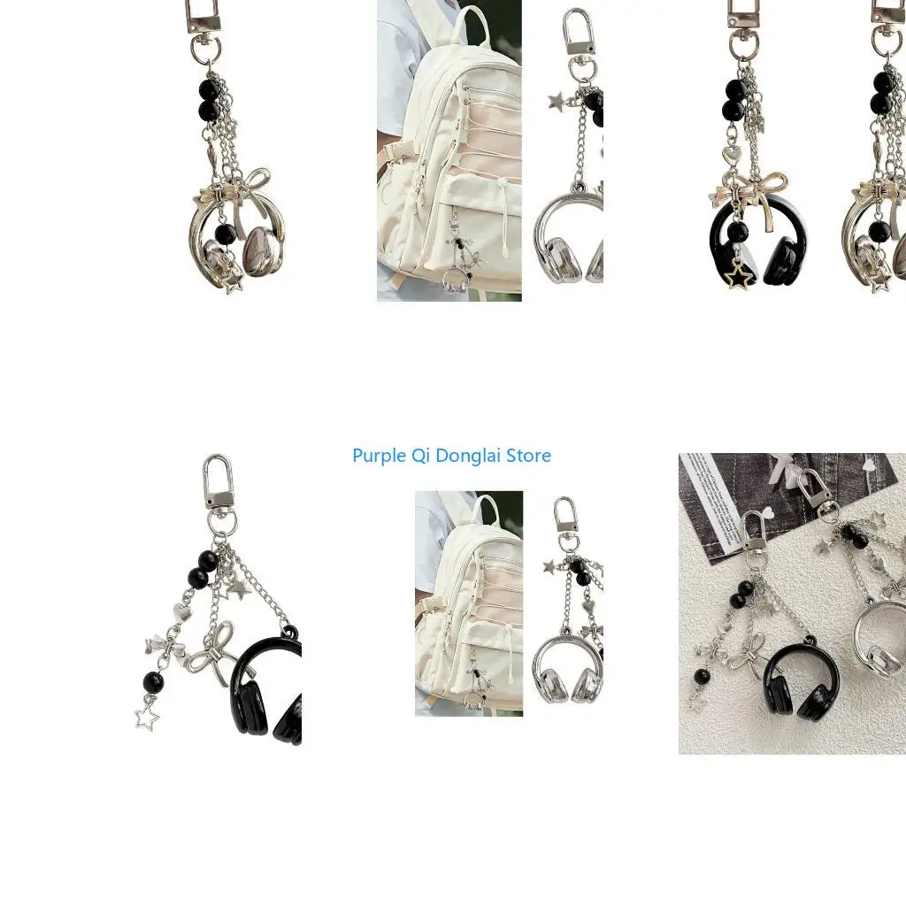 L21E Pack of 1 Silver Black Color Options Music Earphone Keychain Accessory Modern Decors for Everyday Fashion