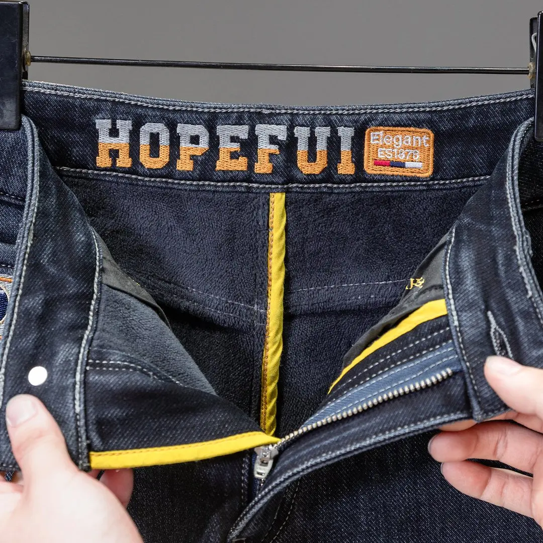 الشتاء الرجال مستقيم الصوف الدافئة الجينز تمتد مريحة فضفاضة عارضة الدنيم السراويل المخملية سميكة ضئيلة السراويل #4