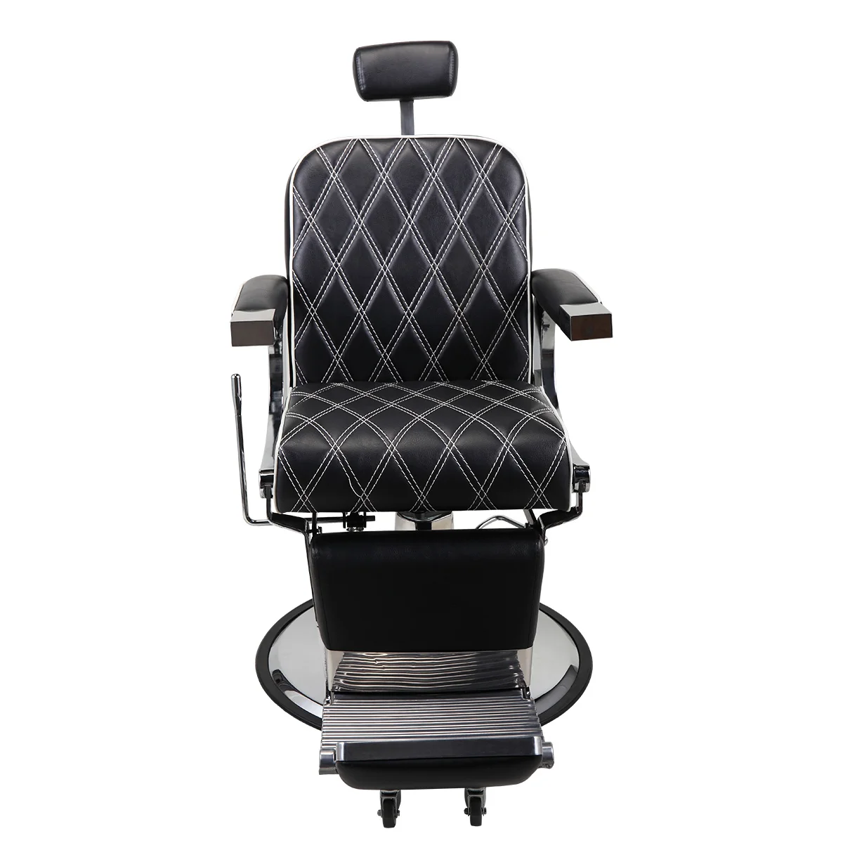 Reclining Barber Chair Hydraulic Salon Chair with Adjustable Headrest and Heavy Duty Base for Hair Cutting, Black+Silver