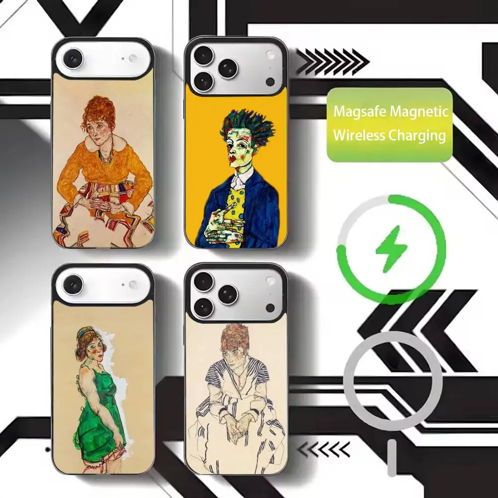 

E-Egon S-Schiele Phone Case For iPhone17,16,15,14,13,12,11 Plus,Pro Max Magnetic For Magsafe Wireless Charging