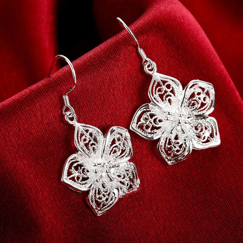 

High Quality Jewelry 925 Sterling Silver Earring Fashion Retro Flowers Earrings For Women Luxury Gifts