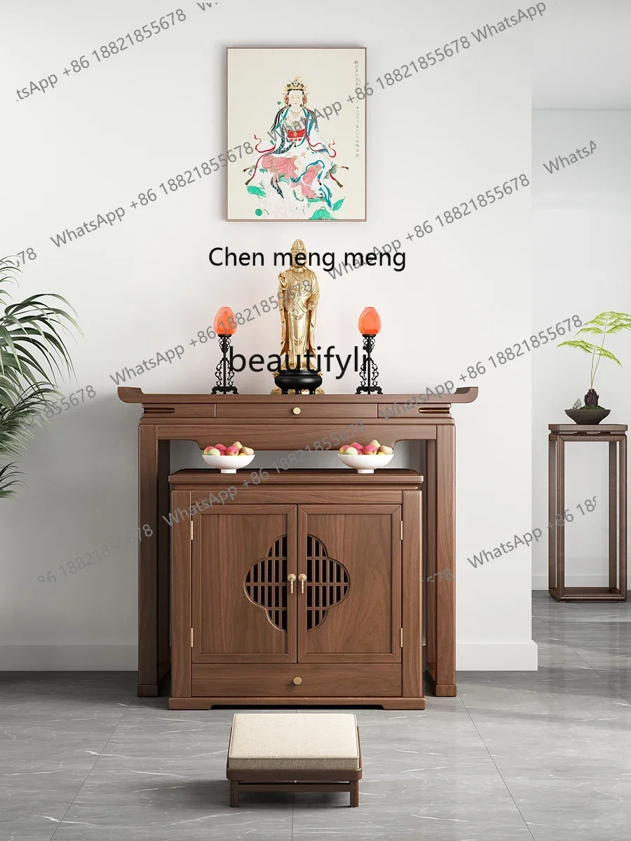 z183  New Chinese Style Solid Wood Altar Altar Domestic Buddhist Hall Table Buddha Table Simple Black Walnut Sets of Cabinets