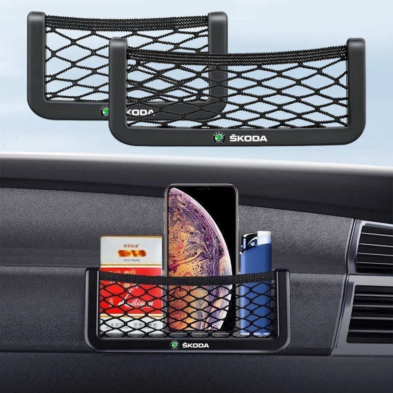 

Car Accessories Auto Net Bag Phone Holder Storage Net Box Pocket Organizer For Skoda Octavia Fabia Kamiq Kapoq Rapid SCALA MK2