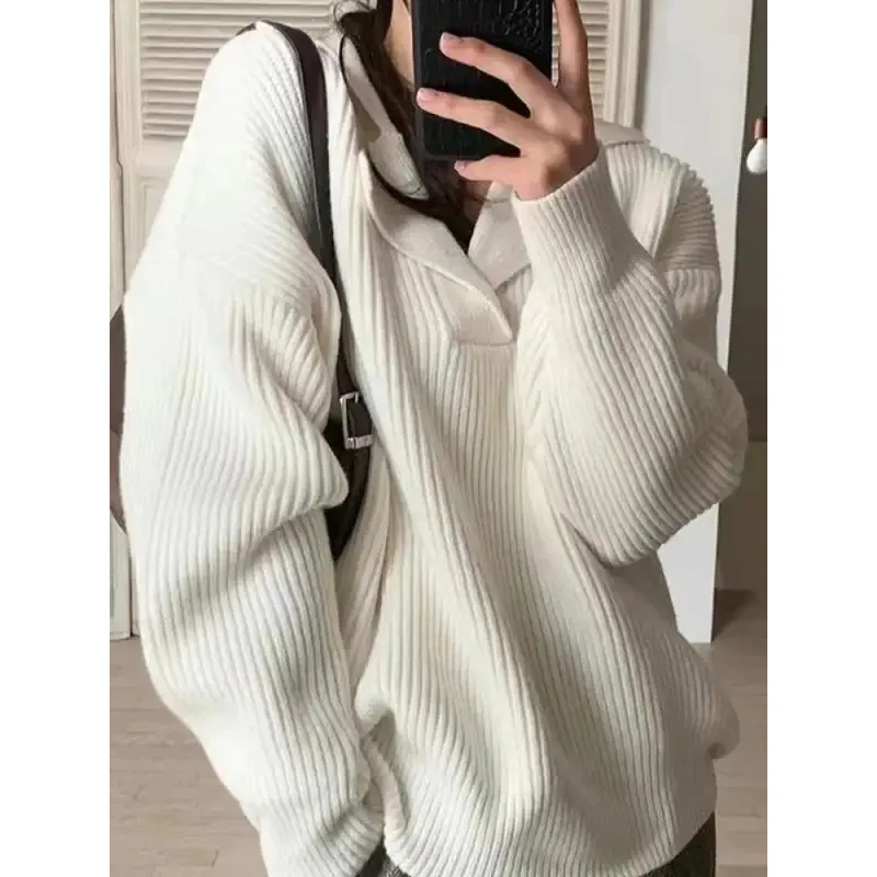 Women\'s Knitwear Sweaters Basic Warm Vintage Green Sweater Knitted Oversized Thick Loose White Pullover Jumper for Women 2024