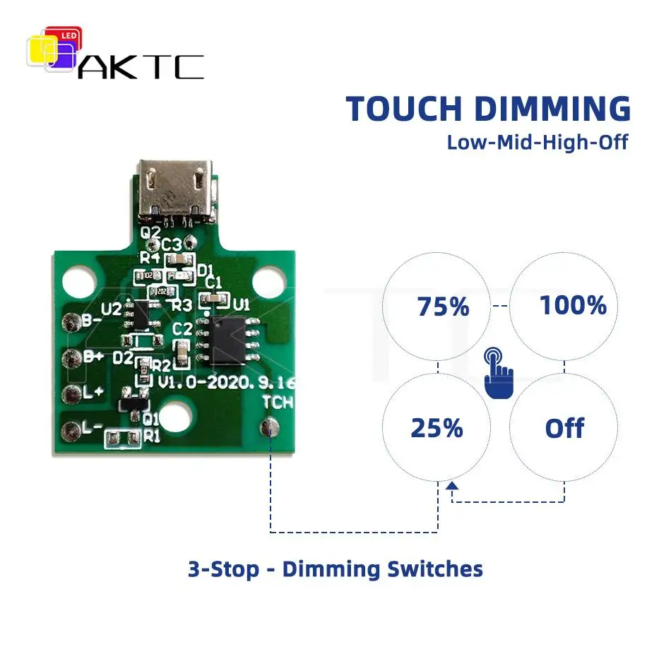 5V 2A LED Charging Touch Dimming Control Board Micro-USB 3.7V Battery Powered for Single Color Strip Lights Modules Panel Lamps