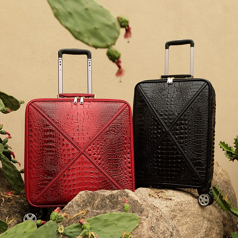 Suitcase crocodile grain trolley case high quality boarding suitcases men and women leather luggage travel bags 16/18/20/24 inch