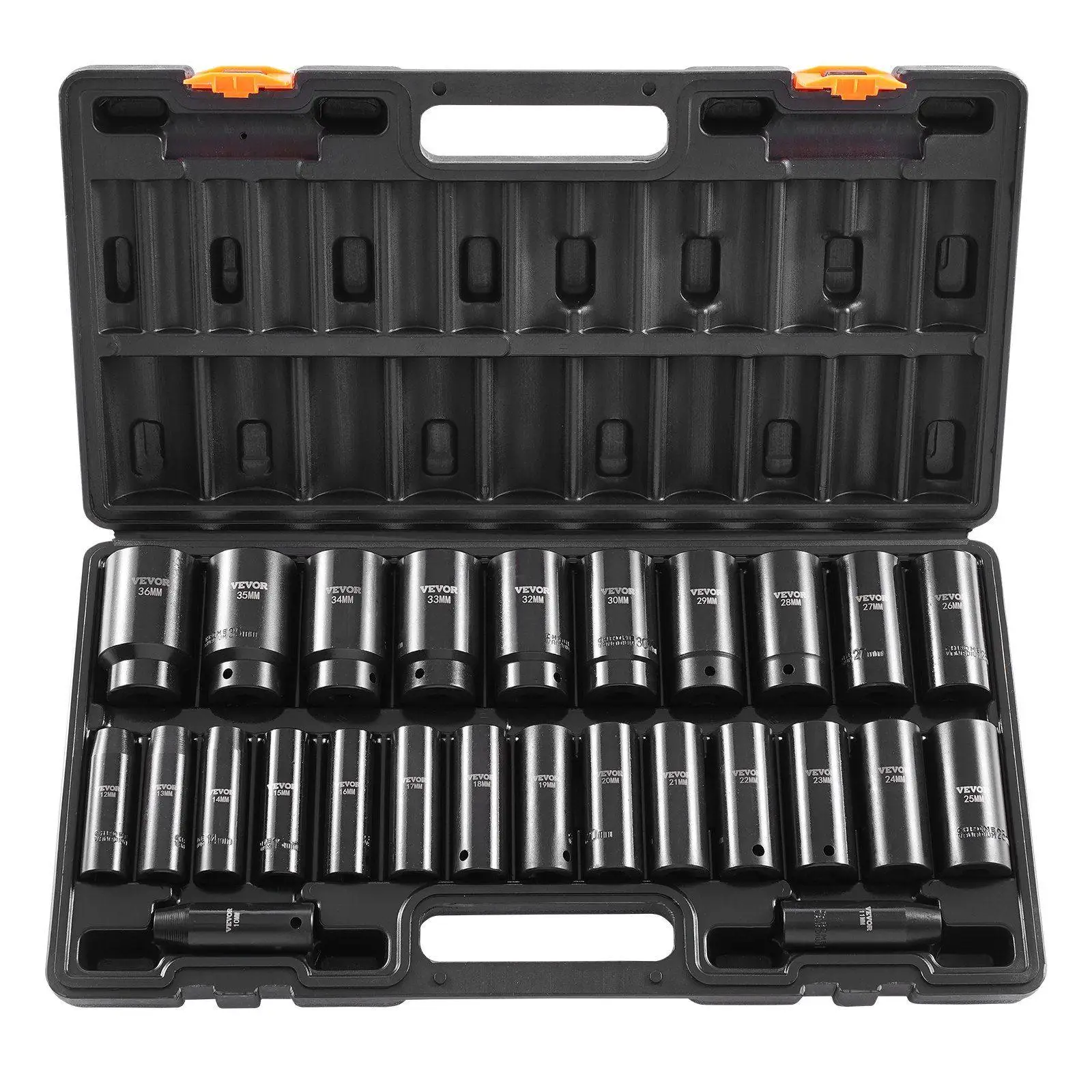 6-Point 1/2in Deep Impact Socket Set 26pc Cr-V 10mm-36mm with Rugged Storage Cage