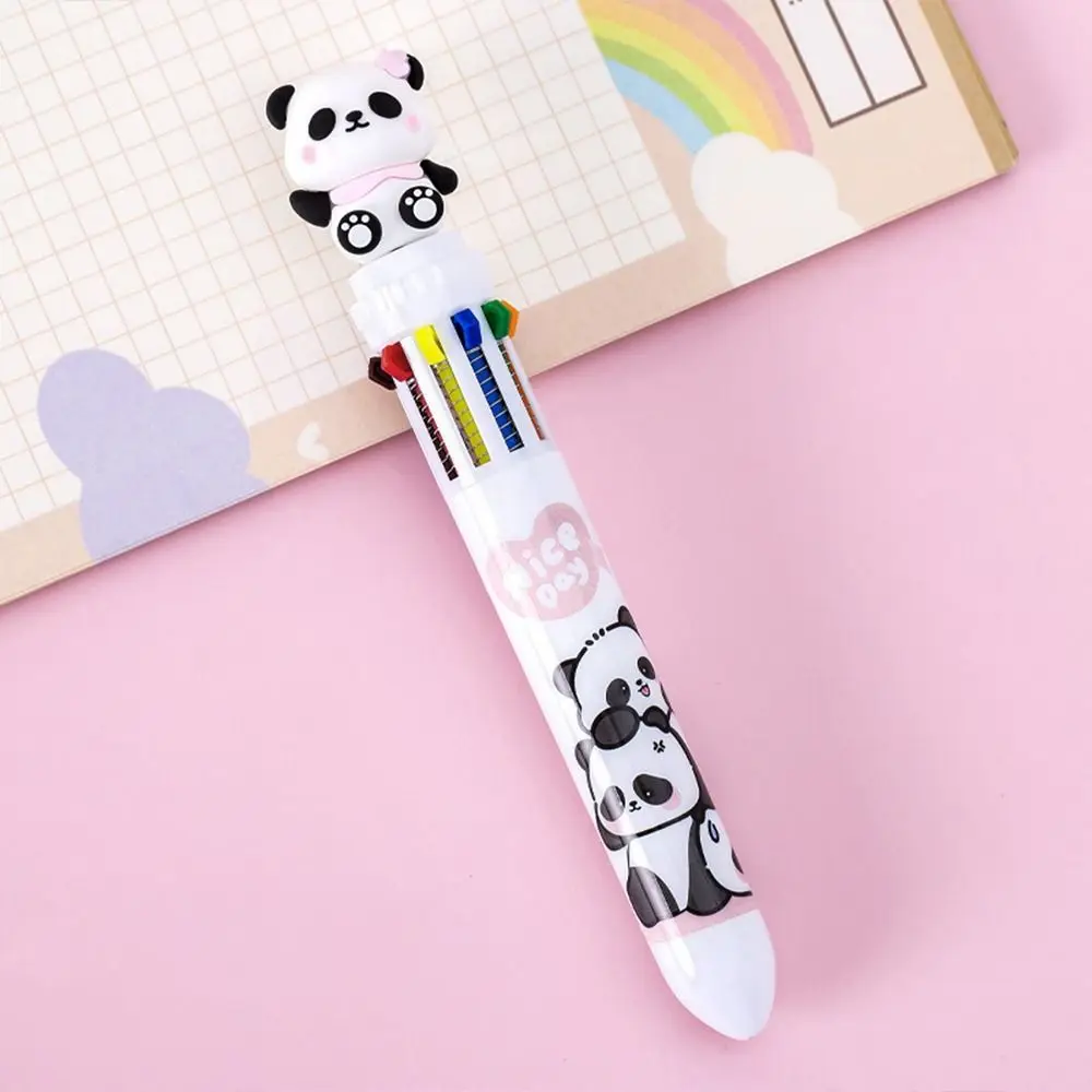 0.5mm Cartoon Panda Ballpoint Pen 10 In 1 Cute Journal Pens Press-type Portable Hand Account Pen Student
