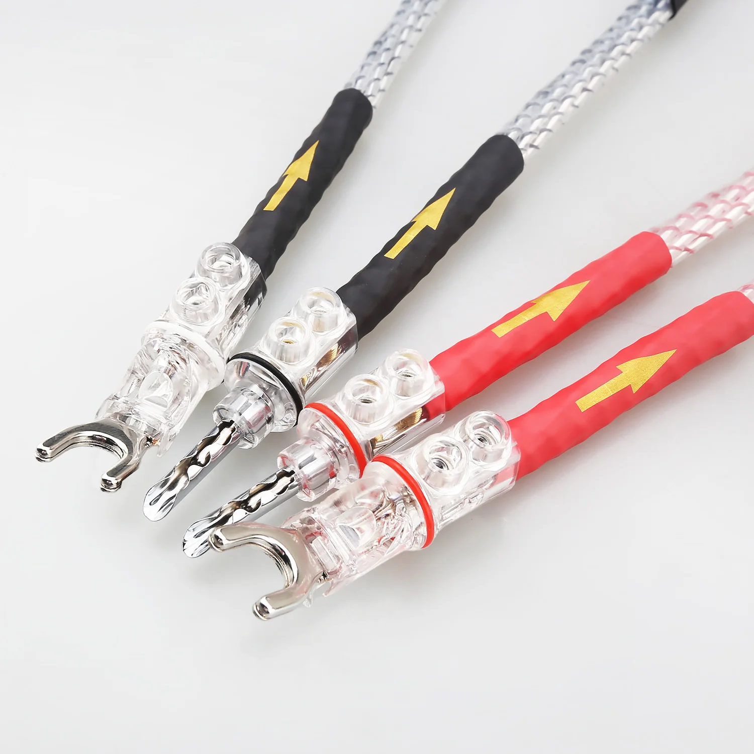 4PCS 7N OCC Silver Plated Speaker Jumper Cable Audiophile Bridge Wire Banana Y Spade Plugs HIFI Audio