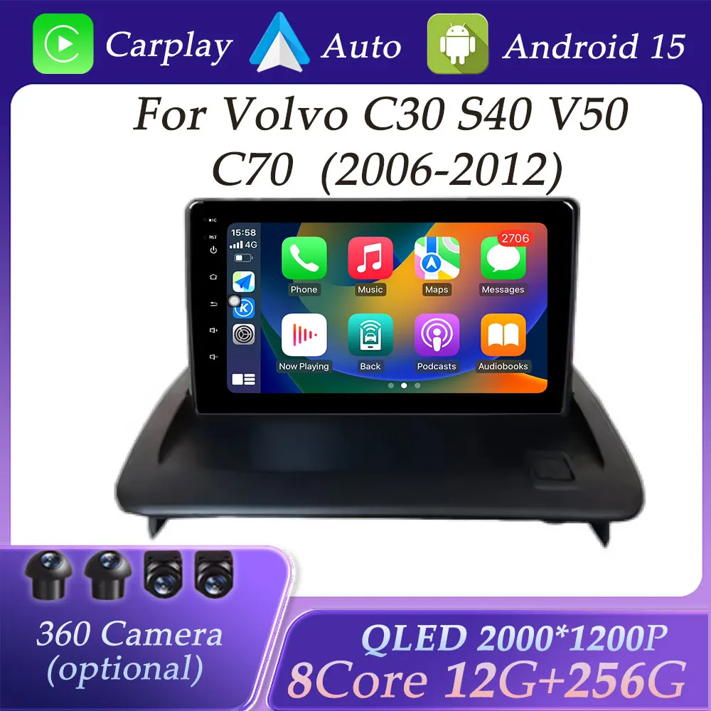 

CarPlay for Volvo C30 S40 V50 C70 2006 - 2012 Car Radio Video Multimedia Player DSP Stereo GPS Navi DSP Stereo QLED Screen WIFI