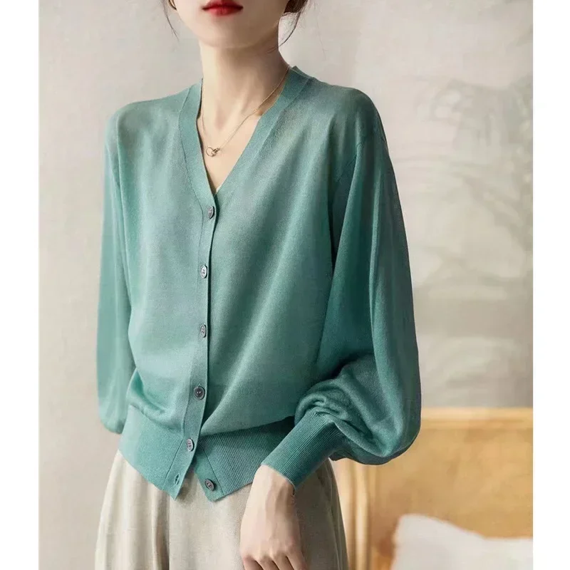 Cardigan Women\'s Air Conditioner Summer New Ice Silk Long Sleeve Cotton and Linen Sunscreen Shirt Coat Thin Loose Cotton Jacket