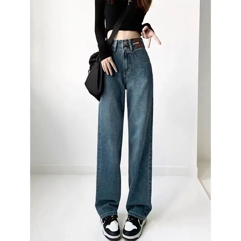 

High Waisted Jeans for Women 2 Button Fashion Straight Loose Wide Leg Pants Lady Vintage Streetwear Casual Y2k Denim Pants U362