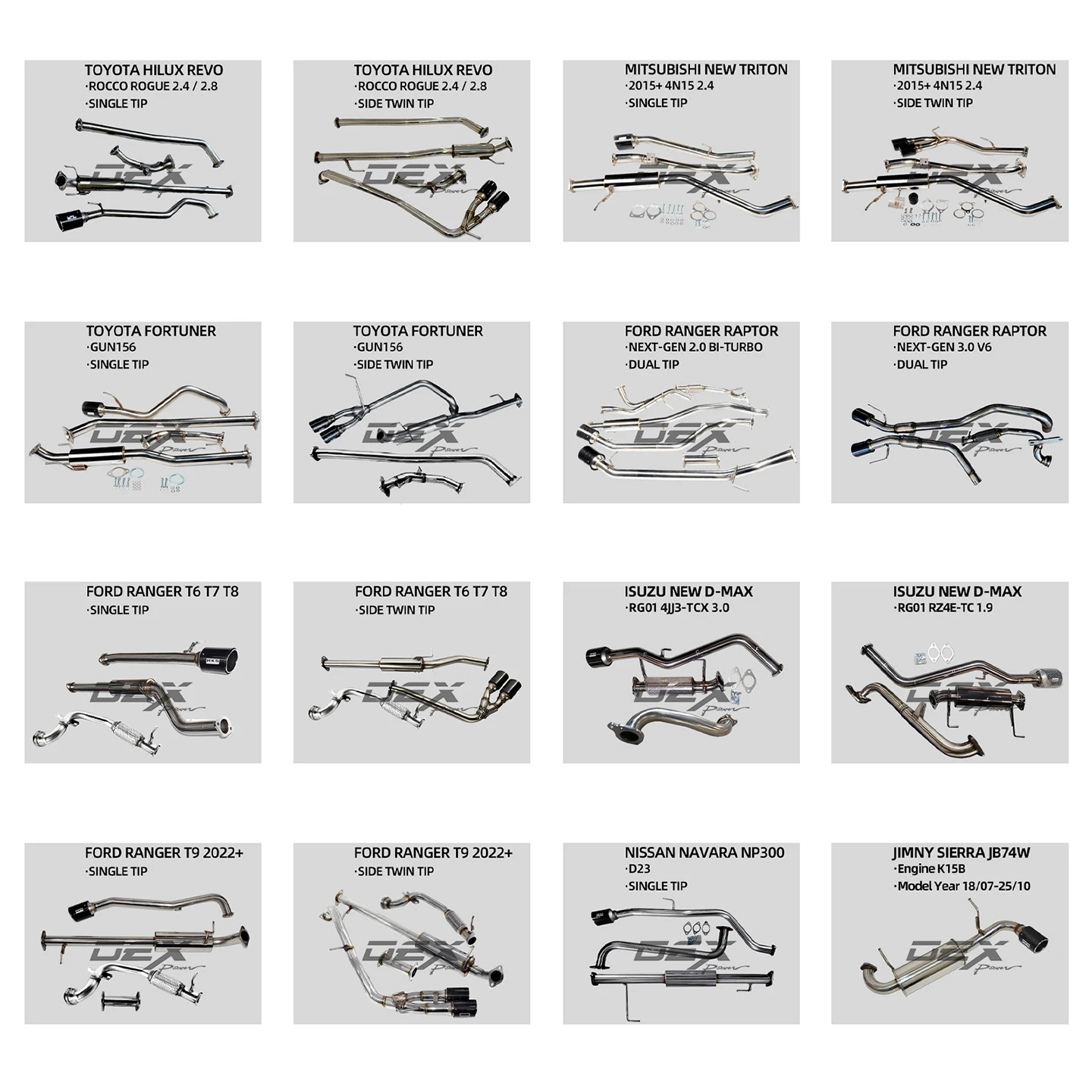 DEX Exhaust System 2022+ Ford Next Gen Ranger Raptor 3.0 V6 1.5mm Thick Stainless Steel Carbon Fiber Silver Smooth Finish 1-Year